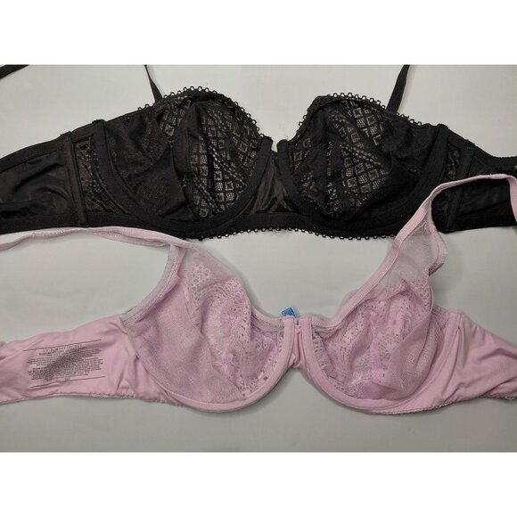 Victoria's Secret 38D Lace Bras Set Of 2 Black & Pink With Underwire Support - Picture 6 of 8